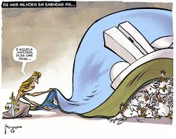 Charge publicada em GZH e Zero Hora. #charge #desenhodeimprensa  #fragadesenhos #humor #emendaspix #emendas #stf #flaviodino #gastos  #dinheiropublico #gastossemcomprovação #verbas #congressonacional