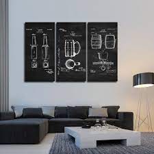 Beer Patent Compilation Bw Multi Panel Canvas Wall Art Apartment Wall Decor Bachelor Pad Living Room Bachelor Pad Decor