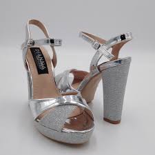 Tacco 8, 10, 12 cm. Sandalo In Tessuto Argento Tacco 12 Plateaux 3 Suola Gomma