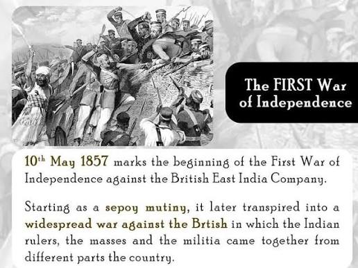 10-May-1857 FIRST WAR OF INDEPENDENCE India's real mutiny begins with the revolt of Sepoys of Meerut near Delhi. The term "First War of Independence" was coined by Vinayak Damodar Savarkar in his