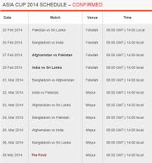 Asia Cup 2014 Schedule Match Time Table With Venue Details