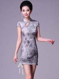 Gray Short Lace Cheongsam Qipao Chinese Evening Dress Chinese Style Dress Oriental Fashion Chinese Dress