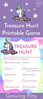 Free Printable Birthday Scavenger Hunt Clues Unicorn Treasure Hunt Game Free Printable Growing Play Rainbow Unicorn Party Unicorn Themed Birthday Party Unicorn Themed Birthday
