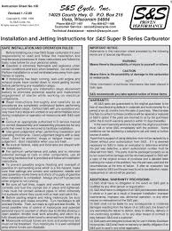S S Cycle Inc Installation And Jetting Instructions For