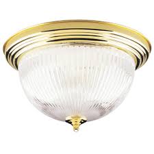 Westinghouse 2 Light Ceiling Fixture Polished Brass Interior Flush Mount With Crystal Ribbed Glass 6628200 The Home Depot
