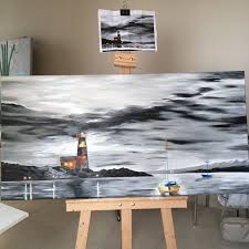 Oil Painting Sea Lighthouse Boat 60x120 Cm Oilpaintinglighthouse Oilpaintingsailingboat Oilpaintingboat