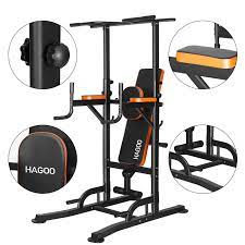 HAGOO 400LBS Power Tower Pull Up Station Dumbbell Bench 6 Adjustable