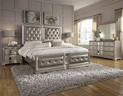 Couture Queen Button Tufted Upholstered Panel Bed In Silver Pulaski Furniture Home Galle Silver Bedroom Furniture Silver Bedroom Mirrored Bedroom Furniture