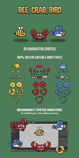 Bee Crab Bird 2d Character Sprites Craftpix Net Sprite 2d Character Character