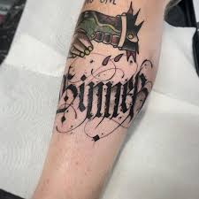 Rihanna back neck neck tattoo for girls. Inkaholic Tattoo We Are All Sinners Done By Serius C Inkaholic Jesusdisturbs Me Inkaholic Inkaholictattoo Tattoo Tats Sinner Weareallsinners Sinners Lettering Customlettering Letters Letteringtattoo Loveletters Tattooed Inked