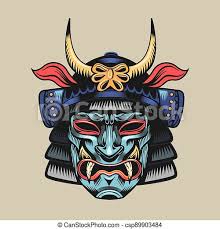 They are connected to folk myths and tails. Samurai Blue Mask Japanese Warrior Or Fighter Traditional Armor Element Angry Face With Helmet Vector Illustration Canstock