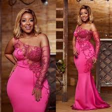 Hot Pink African Evening Dresses Long Mermaid Plus Size Beaded Lace Applique Elegant Modest Evening Formal Gown In 2020 African Fashion Dresses African Evening Dresses Birthday Dresses