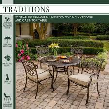 Hanover Traditions 5 Piece Patio Outdoor Dining Set With 4 Cast Aluminum Dining Chairs And 48 In Round Table Traditions5pc The Home Depot In 2020 Outdoor Dining Set Metal Garden Table Iron Patio Furniture