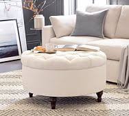 Ideal as a coffee table, this round ottoman elevates your interior aesthetics. Upholstered Coffee Tables Pottery Barn