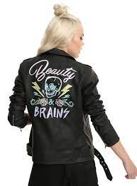 Beauty Brains Painted Back Faux Leather Girls Moto Jacket