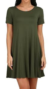 Women S Casual Plain Simple T Shirt Loose Dress With Pockets Army Green Cv17yyh7tse Army Green Dress Casual Casual Shirt Women Baggy Dresses