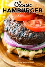 This Classic Hamburger Is Made With 4 Main Ingredients Ground Beef Onions Worcestersh Ground Beef Burger Recipe Burger Recipes Beef Burger Recipes Seasoning