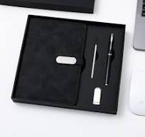Custom Gift Dairy Agenda Brand logo Lined Jotter Fingerprint Lock Powerbank  Luxury Leather Notebook with Lamp and Recording