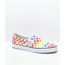 Black And White Rainbow Checkered Vans Vans Slip On Rainbow Checkerboard Skate Shoes Zumiez In 2020 Vans Slip On Shoes Vans Slip On Vans