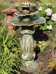 Beckon feathered friends to your yard with the alpine corporation tiered pedestal fish fountain birdbath. Three Tier Lily Pad Bird Bath Goff Creek Pottery Garden Pottery Ceramic Bird Bath Bird Bath