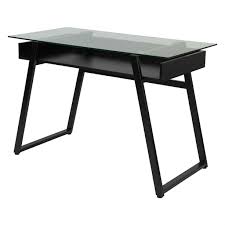 Modern Black Frame Glass Top Computer Desk Writing Table With Open Shelf Fastfurnishings Com