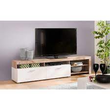 Ses coloris chêne et blanc s'harmoniseront très bien aux intérieurs modernes. Meuble Tv Iris 140 Cm Coloris Chene Et Blanc