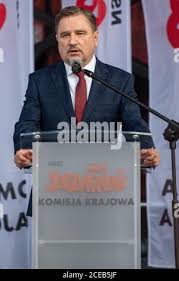 Piotr Duda, Chairman of NSZZ Solidarnosc, Andrzej Duda, President of  Poland, during the Holy Mass in St. Bridget Church in 38th anniversary of  Gdansk Stock Photo
