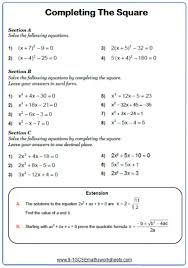 Completing The Square Maths Worksheet Completing The Square Solving Quadratic Equations Math Worksheet
