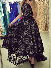 Black High Low Cocktail Dresses Party Dress Sleeveless Short Front Long Back Lace Pattern V Prom Dresses Lace Black Lace Evening Dress Evening Dress Sleeveless