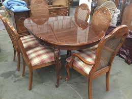 1 tree planted for every order. Lot Vintage Thomasville Furn Wood Dining Table W 2 Leaves 10 Matching Cane Back Chairs