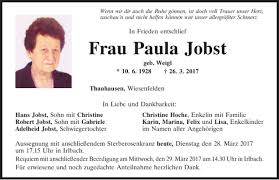 Traueranzeigen von Paula Jobst