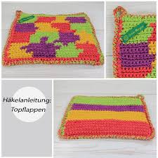 Allerdings reicht die vielfalt der gehäkelten topflappen viel weiter, denn es gibt natürlich auch topflappen mit ausgefallenen mustern, die eher für fortgeschrittene gedacht sind. Kostenlose Anleitung Topflappen Puzzle Hakeln Der Namensbaender De Kreativ Blog