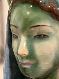 VTG S-Quire Ceramics Virgin Mary Figurine Statue Jade Celadon Glaze 12” USA 