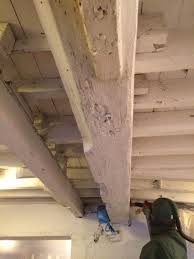 Prime ceiling and paint with flat ceiling paint. Oak Beam Cleaning Beam Stripping Process Removing Stripping Paint From Oak Timber Beams How Wood Beam Ceiling Wooden Beams Ceiling Painted Ceiling Beams
