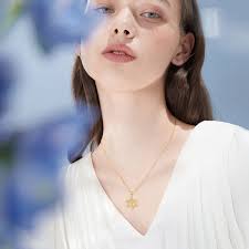 Collar con colgante de estrella de David con circonita cúbica circular en  oro amarillo de 14 quilates