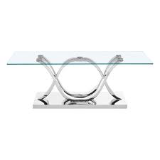 Brass chrome glass top oval coffee table this glass top coffee table embodies what's best in contemporary. Allure Inverted Curve Chrome And Clear Glass Coffee Table Fusion Furniture Store
