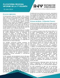 59 downloads 756 views 47kb size. Document Nota De La 7Âª Reunion De La Plataforma Regional De Coordination R4v Junio 2019 Es