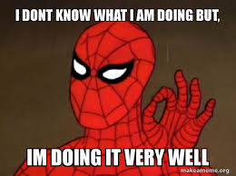 I Dont Know What I Am Doing But Im Doing It Very Well Spiderman Care Factor Zero Make A Meme