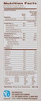 Quaker oatmeal food label | writings and essays corner. 30000410004 Quaker Oats Old Fashioned 2 5 Lb Bags 100 Servings 10 Lb