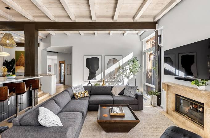 Clean lines balanced by plush seating, AI generated