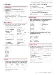 Include in your answer the vocabulary word(s) in parentheses. Advanced Vocabulary Builder Exercises And Answerkey Adjective Phrase