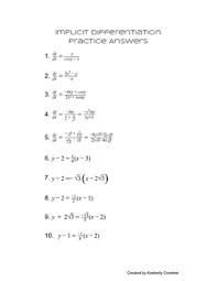 Implicit Differentiation Practice By Kimberly Overtree Tpt