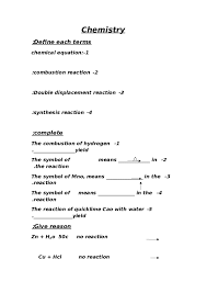 It can be represented generically as: Doc Chemistry Define Each Terms Chemical Equation 1 2 Combustion Reaction 3 Double Displacement Reaction Youesf Ayman Academia Edu
