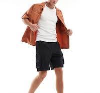 Bershka nylon cargo pocket shorts in black