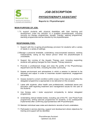 Personal job profile for student. Job Description Physiotherapy Assistant Reports To