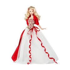Celebrate The Holidays With Barbie In Style Wearing A Gorgeous Red And White Gown With Golden Detailing On The Barbie Dress Barbie Gowns Holiday Barbie Dolls