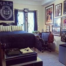 Yale University Dorm Room Completely Themed In Yale Blue Stylin Christmas Lights Are A Good Dorm Idea Dorm Room Decor Guy Dorm Rooms Cool Dorm Rooms
