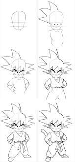 Draw outlines for the eyes, eye brows, nose & lips. How To Draw Kid Goku Dragon Ball Art Kid Goku Goku Drawing