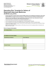 Operating Plan Template For Sellers Of Restricted Veterinary