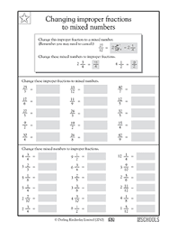 Convert mixed to improper and vice versa. Changing Improper Fractions To Mixed Numbers 4th Grade 5th Grade Math Worksheet Greatschools
